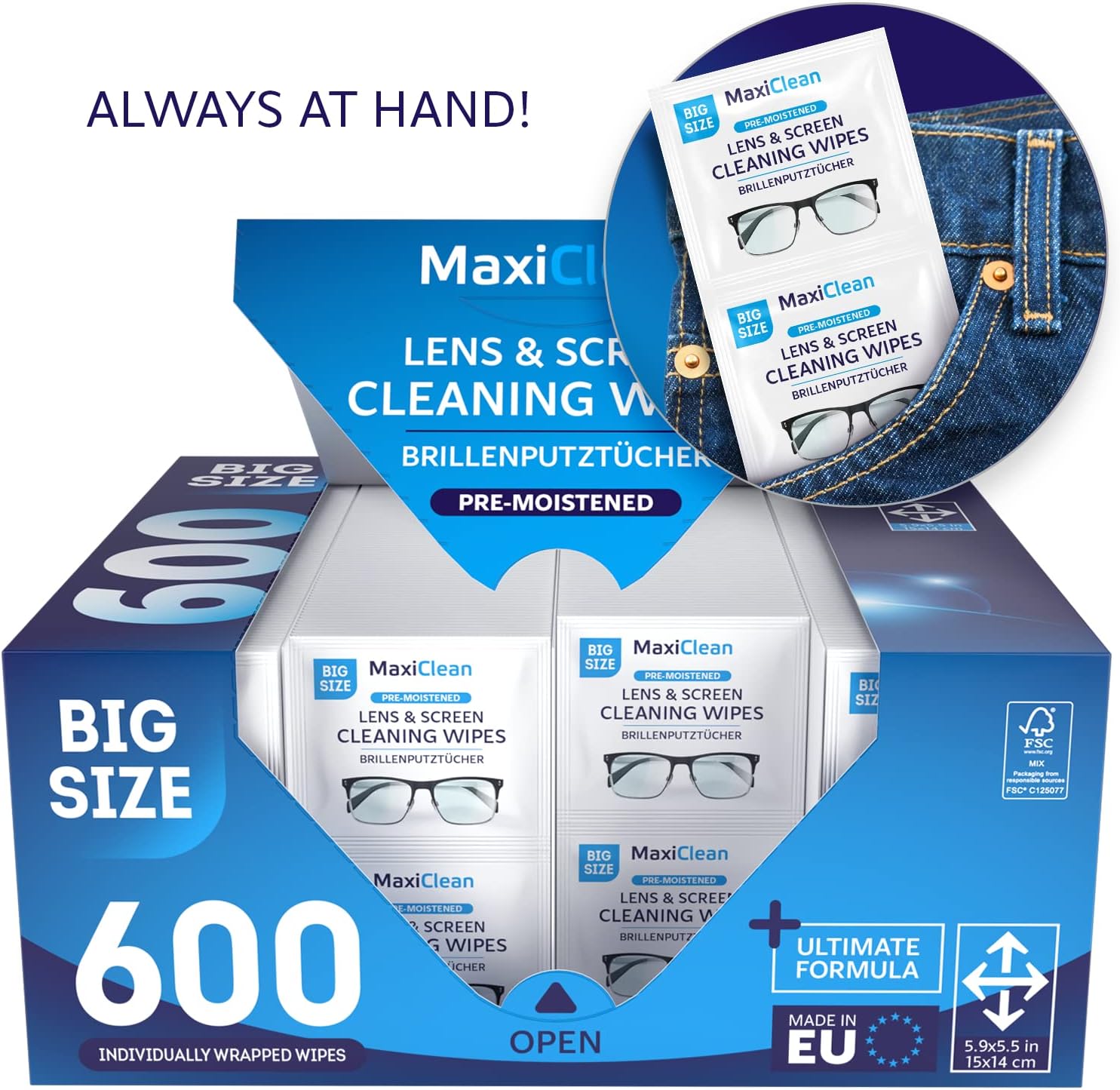 Glasses Wipes Lens Cleaner - Lens Wipes for Eyeglasses - 600 Pre-moistened Individually Wrapped Wipes for Eye Glasses, Electronics, Phone, Computer, Laptop Screen - Camera Lens Cleaner - Made in EU - Image 6
