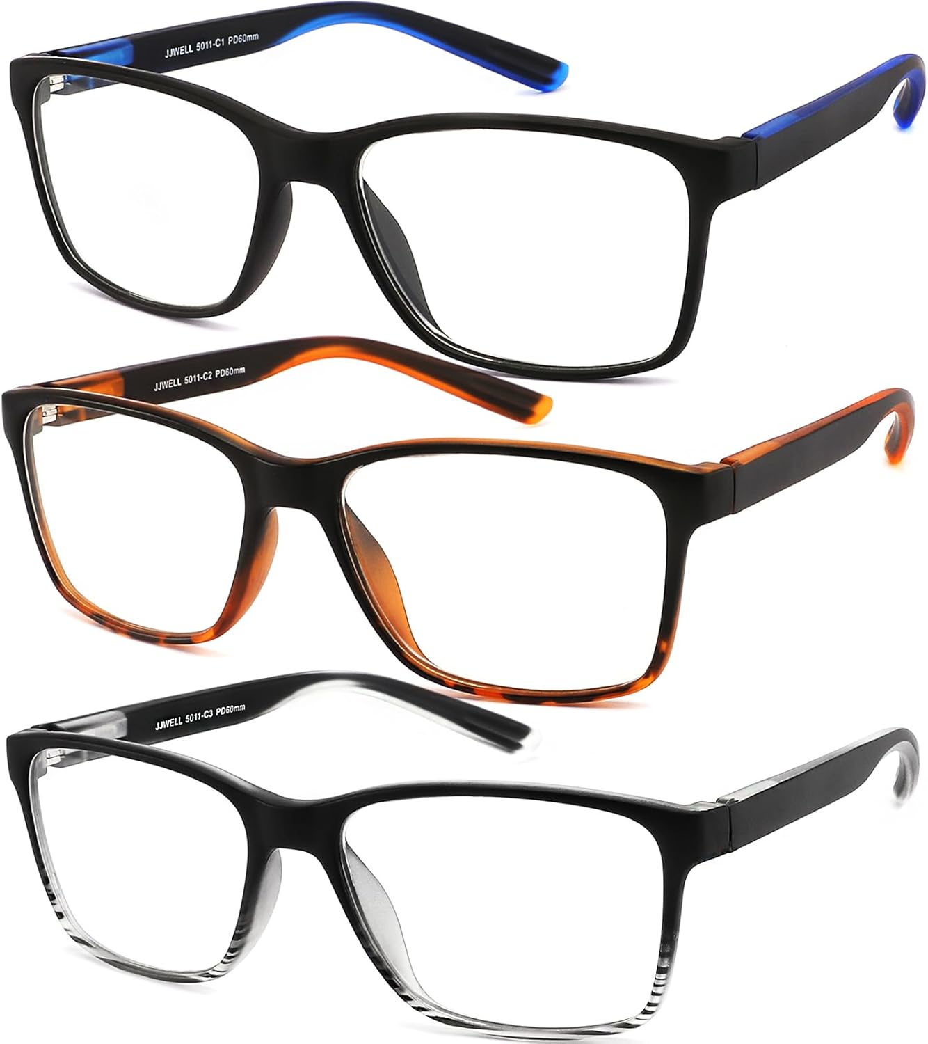3 Pack Reading Glasses for Men Blue Light Blocking with Spring Hinge, Anti Eyestrain/Dryness/UV Large Wide Square Readers for Men, Two Tone Computer Reader Glasses Eyeglass(2.75 Strength)