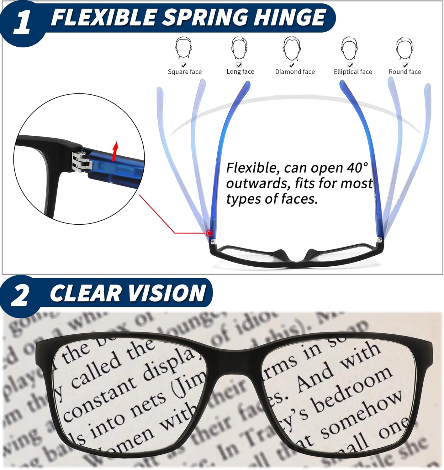 3 Pack Reading Glasses for Men Blue Light Blocking with Spring Hinge, Anti Eyestrain/Dryness/UV Large Wide Square Readers for Men, Two Tone Computer Reader Glasses Eyeglass(2.75 Strength) - Image 5