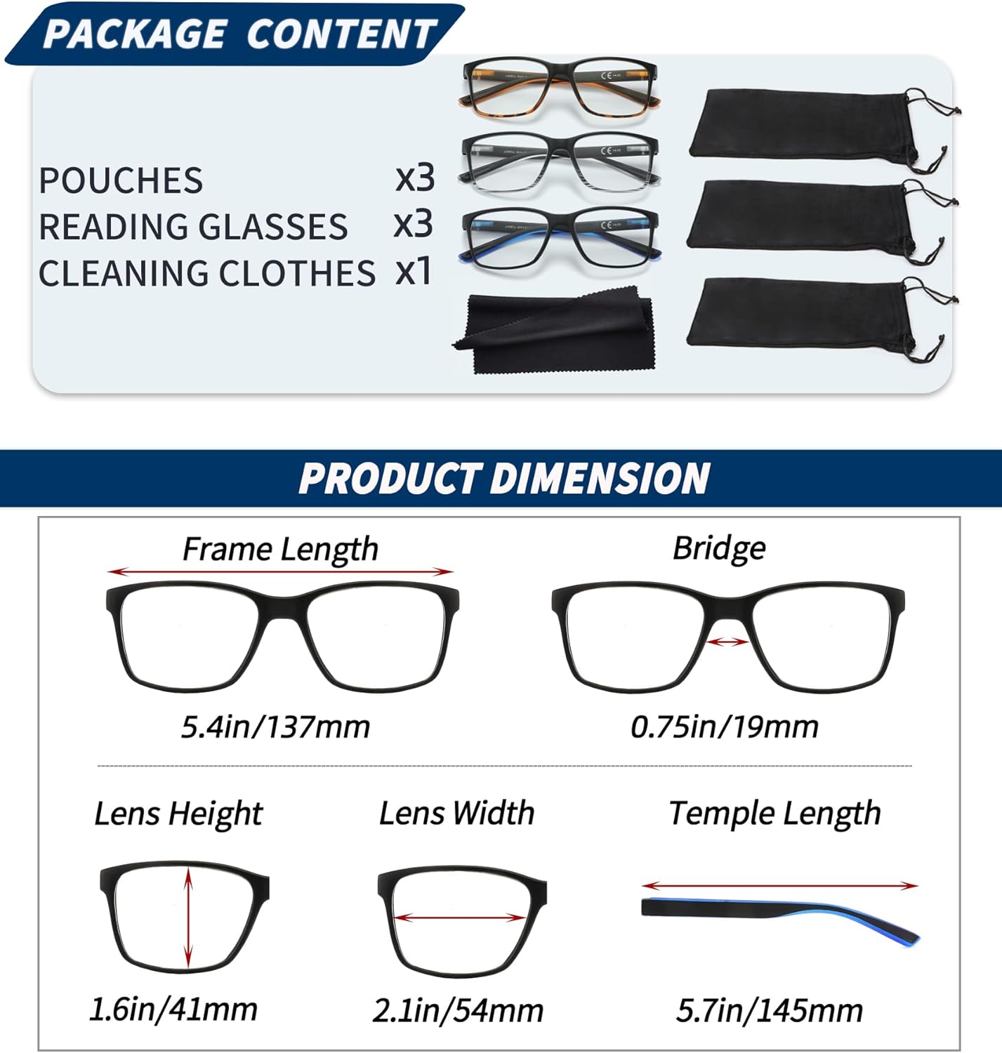 3 Pack Reading Glasses for Men Blue Light Blocking with Spring Hinge, Anti Eyestrain/Dryness/UV Large Wide Square Readers for Men, Two Tone Computer Reader Glasses Eyeglass(2.75 Strength) - Image 6